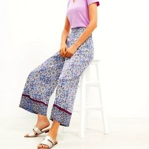 Loft Wide Leg Crop Pants NEW Sz S Tall Linen Blend Back Elastic Waist Pockets